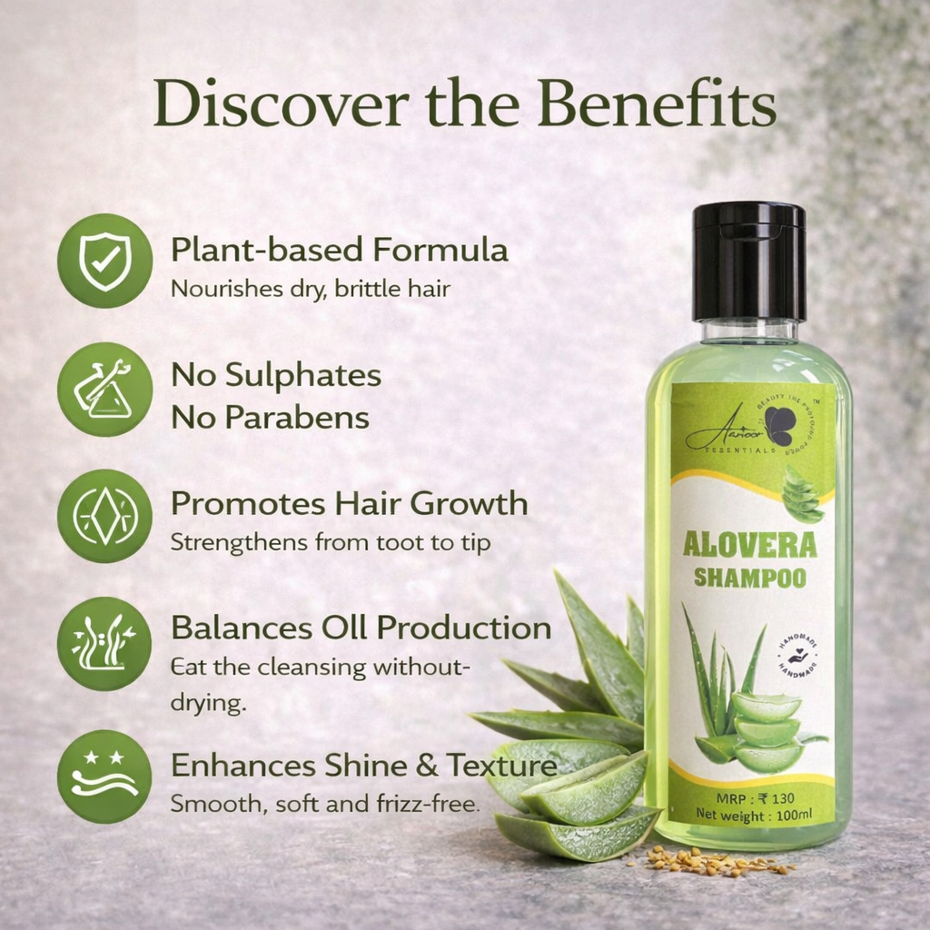 Aanoor Essentials Aloe Vera Shampoo – Hydrating & Soothing Hair Cleanser